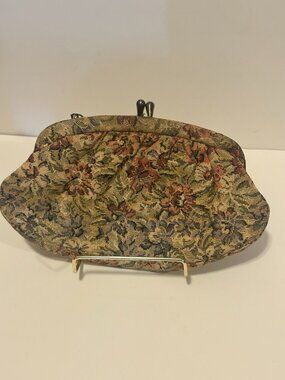 Handmade Vintage inspired tan Floral Tapestry Clutch